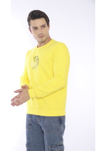 Escetic Erkek Spor Slimfit, Bisiklet Yaka Sarı Sweatshirt - 0939 fırsatları