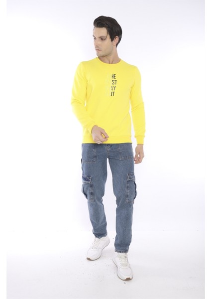 Escetic Erkek Spor Slimfit, Bisiklet Yaka Sarı Sweatshirt - 0940 fiyatları