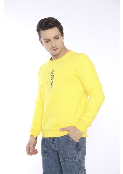 Escetic Erkek Spor Slimfit, Bisiklet Yaka Sarı Sweatshirt - 0940 modelleri