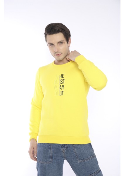 Escetic Erkek Spor Slimfit, Bisiklet Yaka Sarı Sweatshirt - 0940 fırsatları