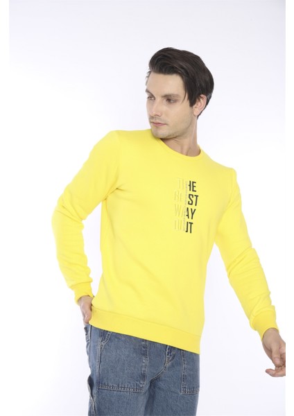 Escetic Erkek Spor Slimfit, Bisiklet Yaka Sarı Sweatshirt - 0940 indirimleri