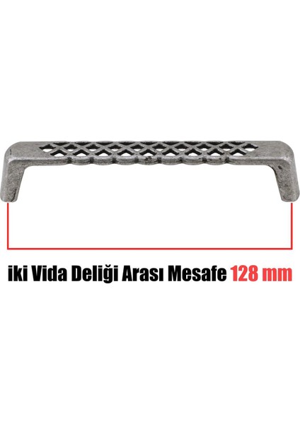 Kulp Antik Gümüş Dolap Çekmece Kulp 128 mm (Vida Dahil)