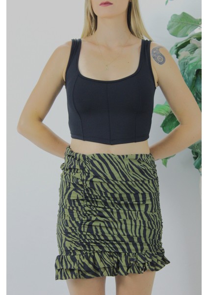 Kadın Micro Parçalı Crop Siyah