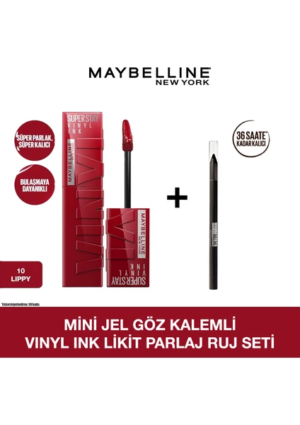 Maybelline Mini Jel Göz Kalemli Vinyl Ink Uzun Süre Kalıcı Likit Parlak Ruj Seti - 10 Lippy