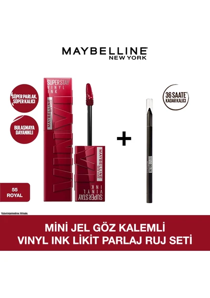 Maybelline Mini Jel Göz Kalemli  Vinyl Ink Uzun Süre Kalıcı Likit Parlak Ruj Seti - 55 Royal