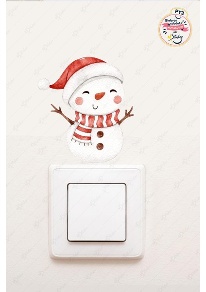 Yeni Yıl Sevimli Kardan Adam Priz Sticker - Yılbaşı Stickerı