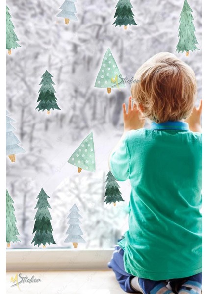 Yılbaşı Ağaçları Sticker Seti, Yılbaşı Yeni Yıl Çam Ağacı Sticker Seti