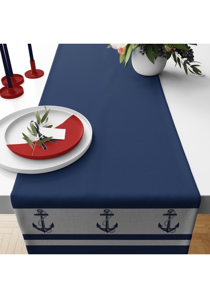 Uçları Çapa Deseni Baskılı Lacivert Marin Runner