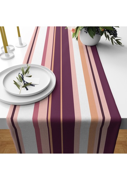 Mürdüm- Beyaz- Pembe- Bej Renk Çizgili Runner