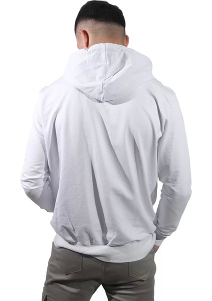 Erkek Exıt Kanguru Beyaz Kapüşonlu SWEATSHIRT-905