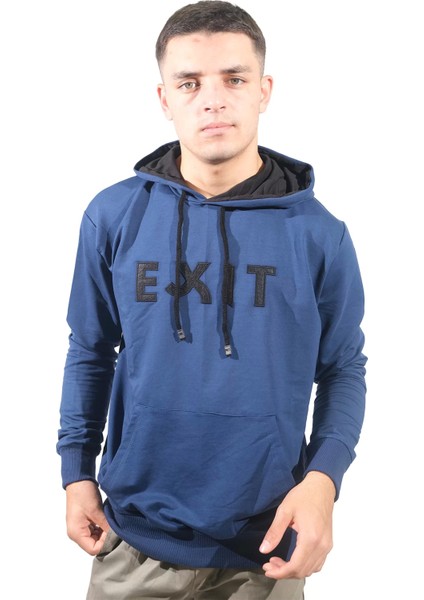 Erkek Exıt Kanguru Mavi Kapüşonlu SWEATSHIRT-908