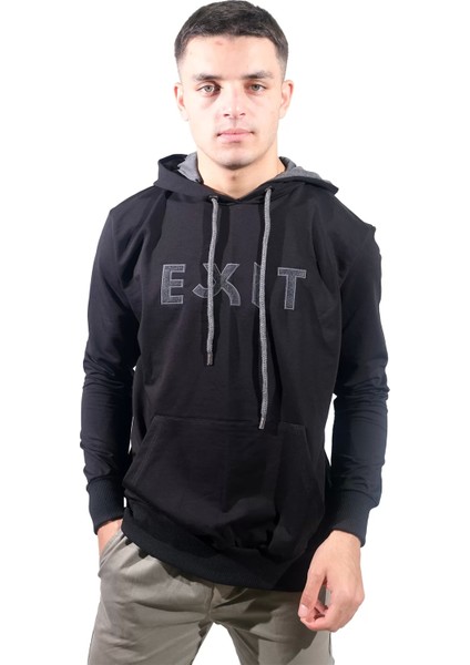 Erkek Exıt Kanguru Siyah Kapüşonlu SWEATSHIRT-907
