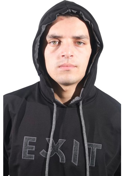 Erkek Exıt Kanguru Siyah Kapüşonlu SWEATSHIRT-907