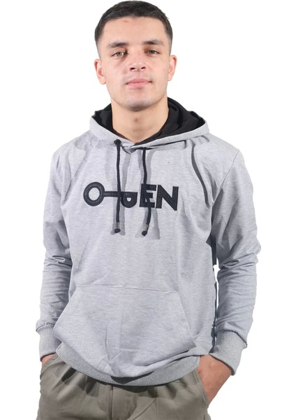 Erkek Open Kanguru Gri Kapüşonlu SWEATSHIRT-806