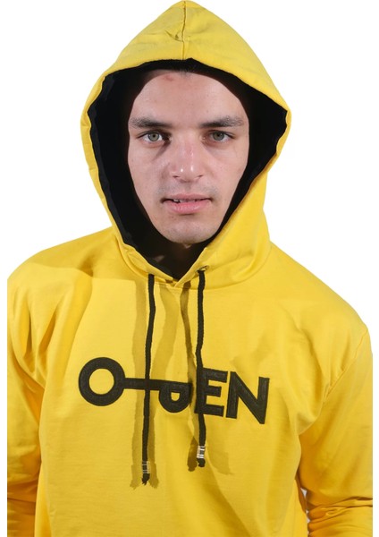 Erkek Open Kanguru Sarı Kapüşonlu SWEATSHIRT-805