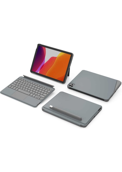 Apple iPad Air 10.9 2020 (4.nesil) Wiwu Combo LED Işıklı Magnetik Standlı Klavyeli Kılıf