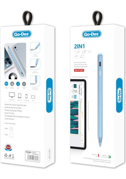 Go Des GD-P1207 Tüm Cihazlar ile Uyumlu Sensitive Stylus Pencil Kapasitif Dokunmatik Kalem