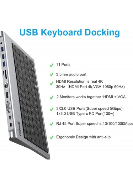 Qgeem Qg-Uh-11-2 Type-C Hub Klavye
