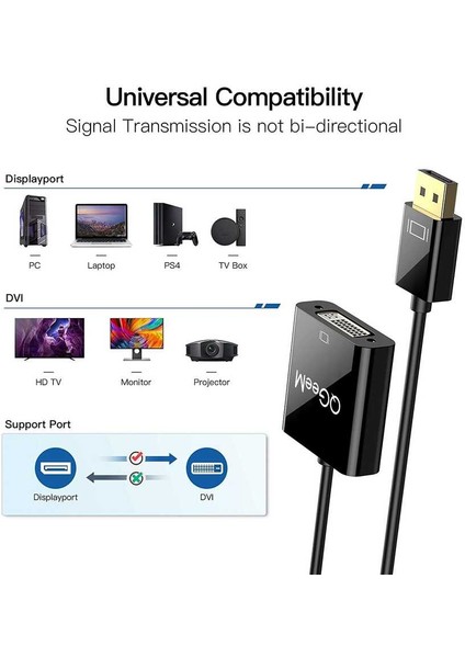 QG-HD24 DVI To Display Port Dönüştürücü Adaptör 4K 30Hz Görüntü Aktarım