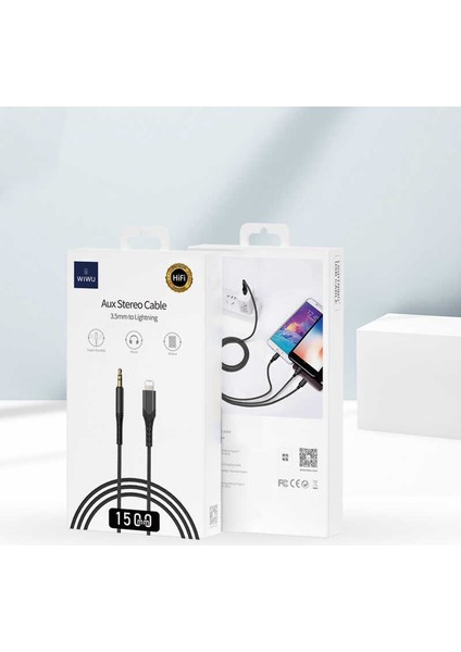 YP02 Lightning Aux Kablo 3.5 mm Ses Kablosu 150 cm Tak & Çalıştır Sağlam Naylon Örgü