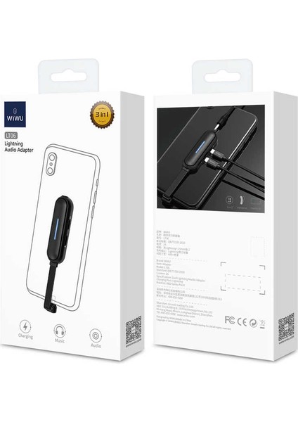 LT06 3 In 1 Lightning 3.5 mm Aux Kulaklık ve Şarj Dönüştürücü L Tasarım Ses Adaptörü