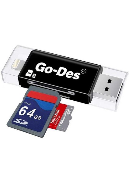 Go Des GD-DK102 Lightning & Micro USB Veri Aktarımı Sd & Micro Sd Kart Okuyucu