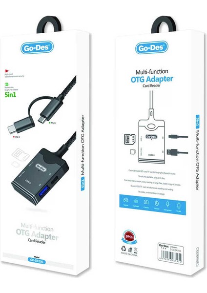 Go Des GD-DK106 5 In 1 Type-C / Micro Otg USB & Sd Hafıza Kart Okuyucu