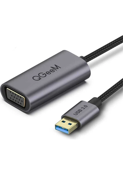 Qgeem QG-UA07 USB 3.0 To VGA Dönüştürücü 1080P Full Hd Görüntü Aktarım Kablosu Tak & Çalıştır