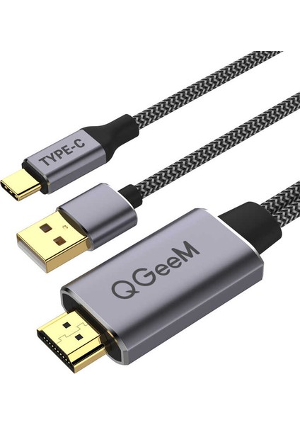 Qgeem QG-UA12 2 In 1 Type-C To HDMI 4K Kablo Pd 60W Güç Görüntü Aktarım Kablosu