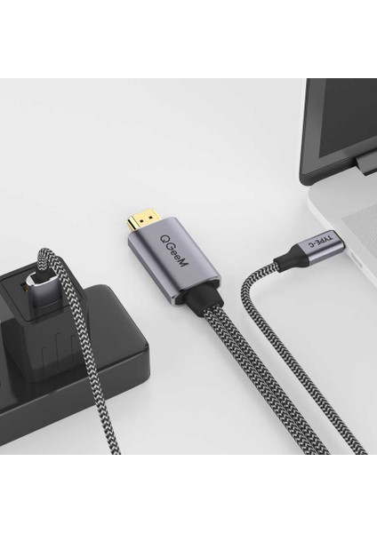 Qgeem QG-UA12 2 In 1 Type-C To HDMI 4K Kablo Pd 60W Güç Görüntü Aktarım Kablosu