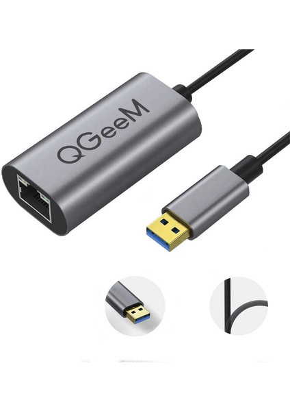 Qgeem QG-UA05 USB 3.0  To RJ45 Ethernet Dönüştürücü Adaptör 1000 Mbps Veri Aktarım