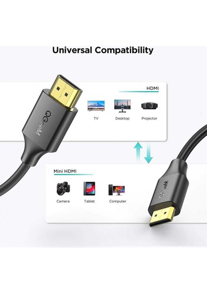 Qgeem QG-AV19 Micro HDMI To Micro USB Kablo 183 cm 4K Görüntü Aktarım Kablosu