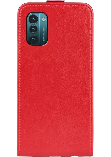 Nokia G11 / G21 R64 Doku Tek Dikey Flip Deri Telefon Kılıfı - Kırmızı (Yurt Dışından)