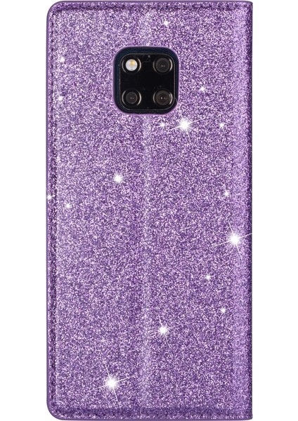 Huawei Mate 20 Pro Ultrathin Glitter Manyetik Yatay Flip Deri Telefon Kılıfı - Mor (Yurt Dışından)