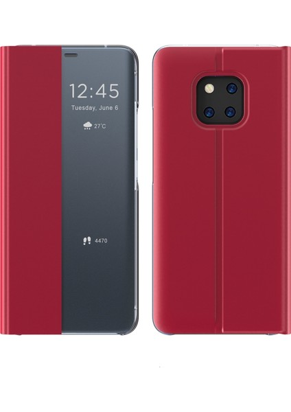 Huawei Mate 20 Pro İçin Stand Düz Bez Çevirmeli Telefon Kılıfı - Kırmızı (Yurt Dışından)