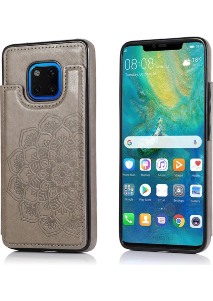 Huawei Mate 20 Pro İçin Çift Tokalı Mandala Desenli Pu + Tpu Koruyucu Kılıf - Gri (Yurt Dışından)