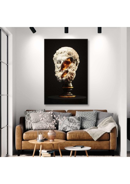 Gold Detaylı Mermer Davud Heykeli Kanvas Tablo