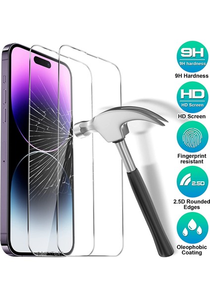 MTK Moveteck Apple iPhone 14 Pro Max Uyumlu Ekran ve Lens Koruyucu Set Camı 9h Temperli Cam Tam Kaplar Lens Camı Şeffaf Glass