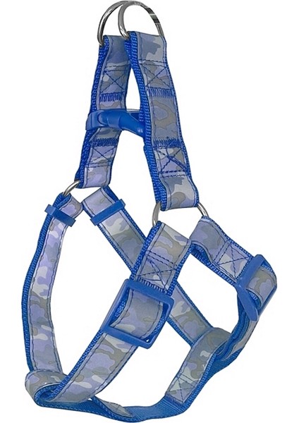 Köpek Göğüs Tasma Seti Reflektörlü Kamuflaj Desenli 120 Cm-40 Cm-56 cm Mavi
