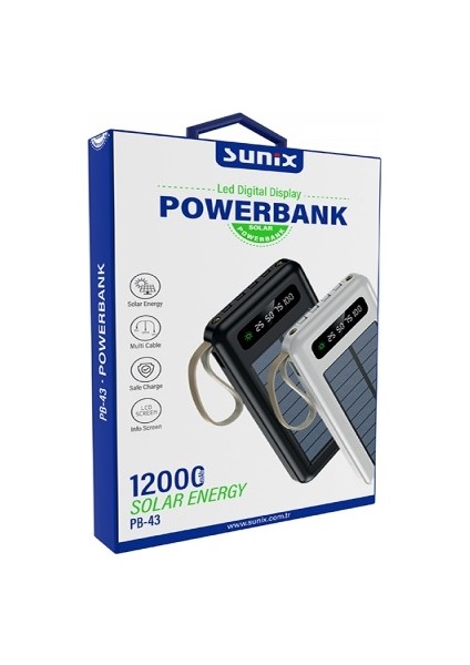 Pb-43 12000 Mah Güneş Enerjili Powerbank