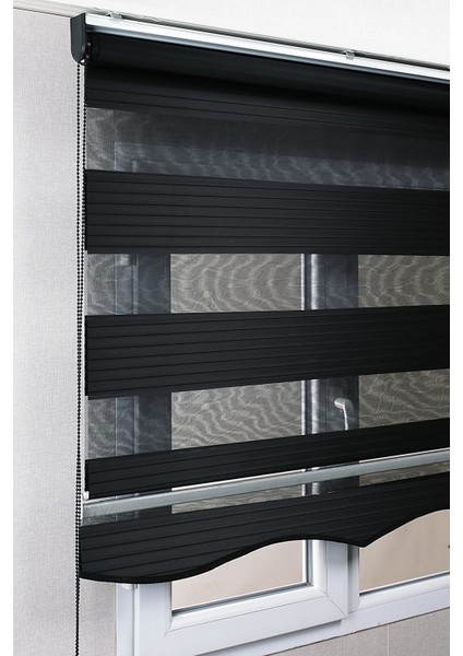 Etekli Siyah Pileli Zebra Kaliteli Güneşlik Stor Perde