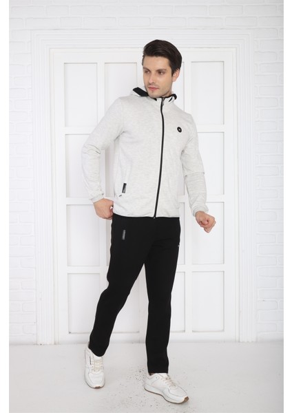 Erkek Spor Kar Melanj Spor Slimfit, Kapüşonlu, 4 Cepli, 4 Mevsim Eşofman Takımı - 6761