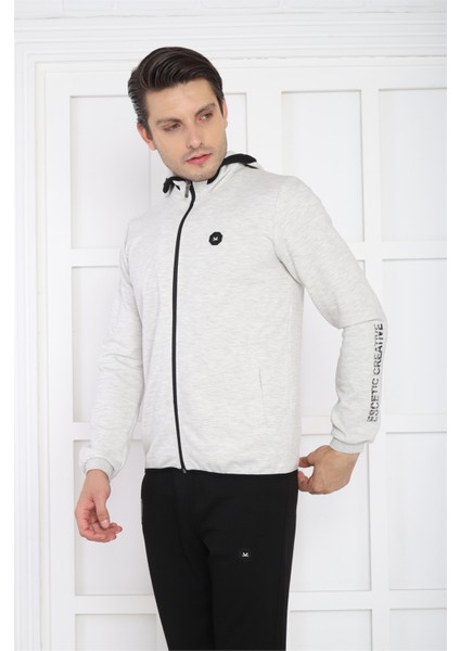 Erkek Spor Kar Melanj Spor Slimfit, Kapüşonlu, 4 Cepli, 4 Mevsim Eşofman Takımı - 6761