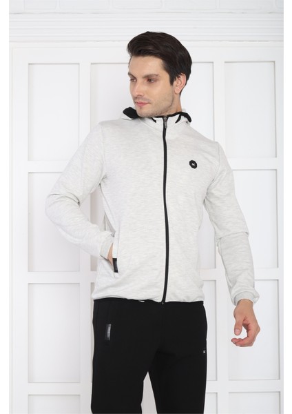 Erkek Spor Kar Melanj Spor Slimfit, Kapüşonlu, 4 Cepli, 4 Mevsim Eşofman Takımı - 6761