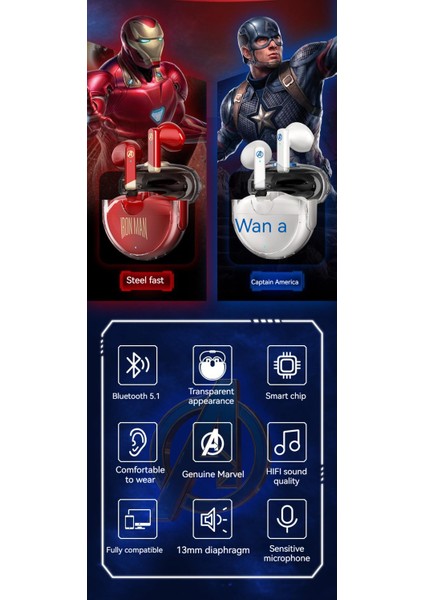 Marvel MR05 Gaming Boys Ultra Uzun Pil Ömrü Kablosuz Bluetooth Kulaklık (Yurt Dışından)