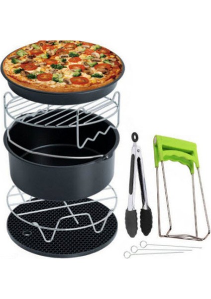 7 Parça 7 Inç (18cm) Yui / Xiaomi / Philips / Kumtel Uyumlu Air Fryer Aksesuarları Set - Siyah (Yurt Dışından)
