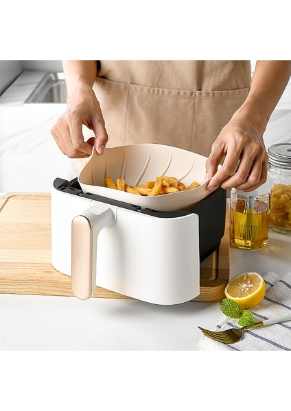 2 Adet 20cm Yui / Xiaomi / Philips / Kumtel Uyumlu Air Fryer Silikon Kalıp - Bej (Yurt Dışından)