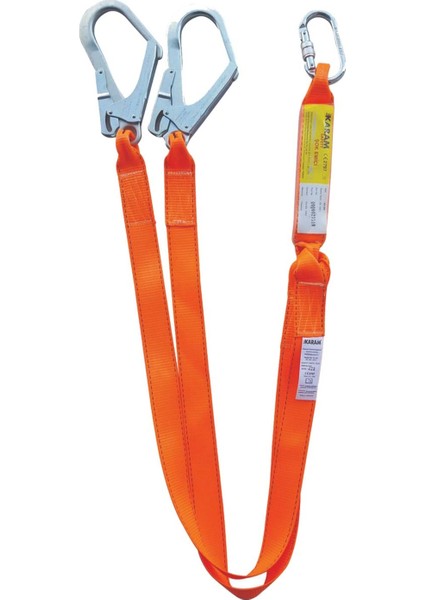 Çift Kol Şok Emicili Lanyard Kolon Halatlı Karabinalı Büyük Kancalı - Ka 361
