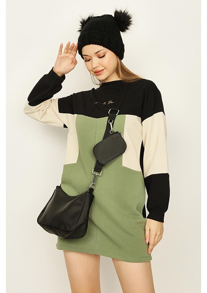 Kadın Renk Bloklu Şardonlu Sweat Elbise