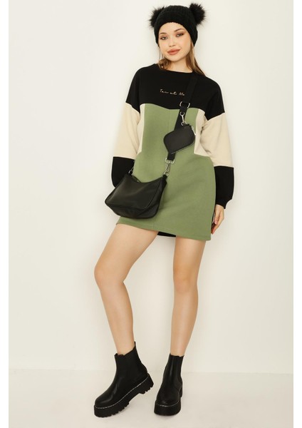 Kadın Renk Bloklu Şardonlu Sweat Elbise
